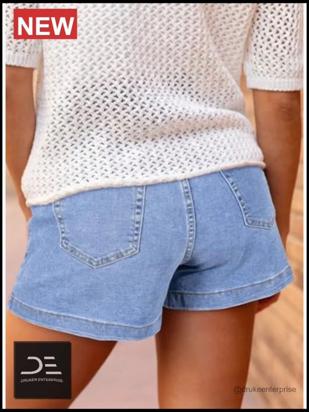 High Waisted Stretchy Denim Shorts Double Button Fly
